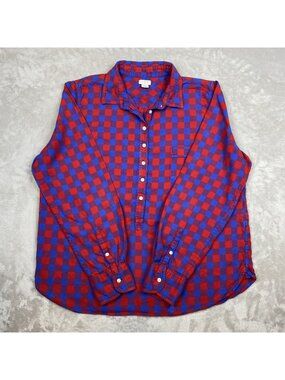 J.Crew Womens Red & Blue Buffalo Plaid Button-Up Shirt Size L Cotton